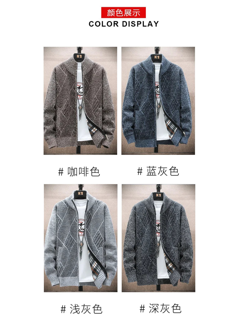 Men’s Winter Fleece‑Lined Zipper Cardigan