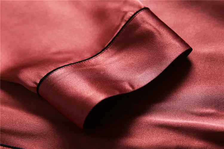 SuyaDream Women Silk Pajamas Solid 100%Real Silk Long sleeves Sleepset Set 2022 Turn Down Collar Print Two-piece Nightwear