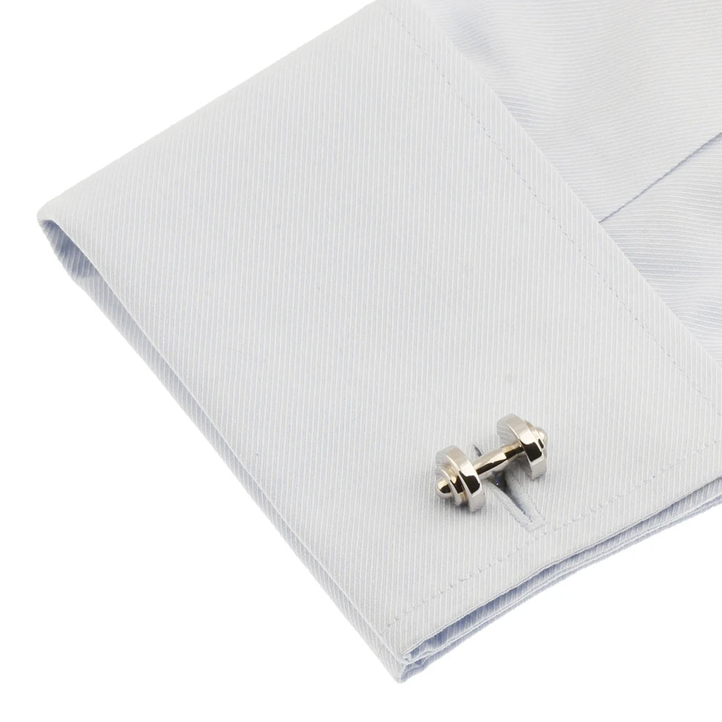 Men's Dumb-bell Cuff Links Quality Brass Material Silver Color Sport Design Cufflinks Wholesale & Retail