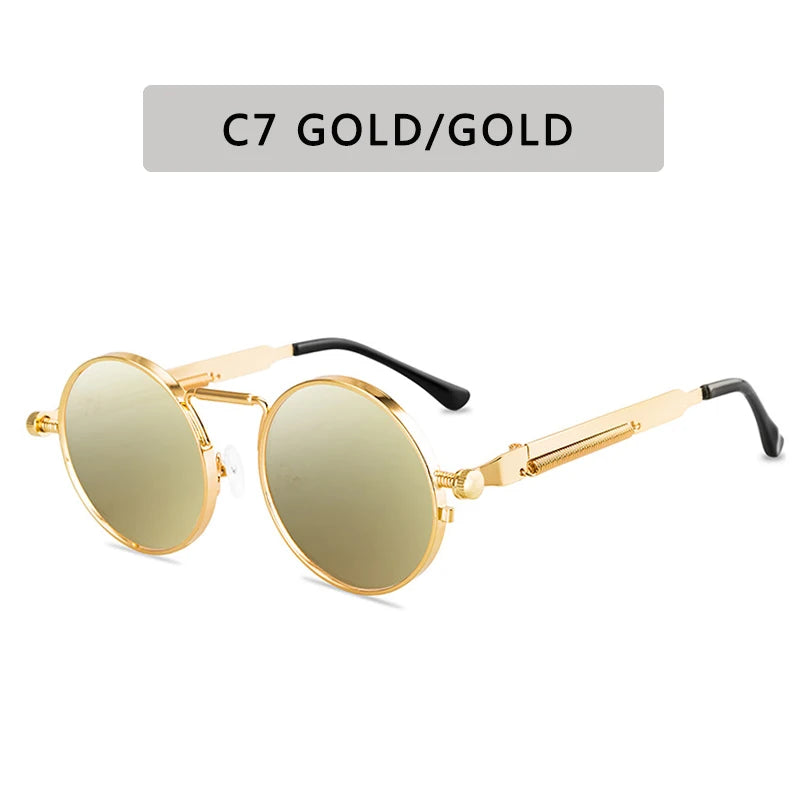 Metal Steampunk Sunglasses Men Women Fashion Round Glasses Brand Design Vintage Sunglasses High Quality UV400 Eyewear