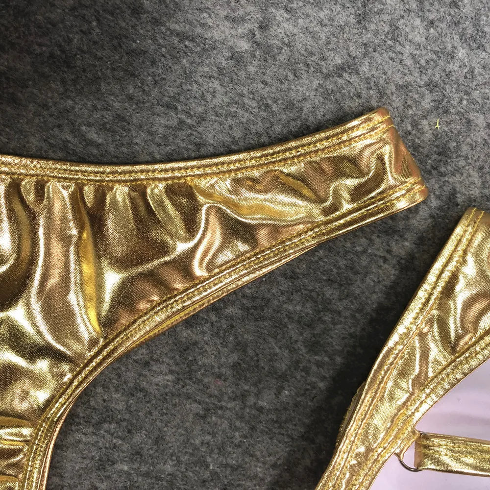 Sexy Metallic Brazilian Bikini Push Up Silver Golden Swimsuit Female Bathers Bandage Swimwear Women 2021 Summer Bathing Suit