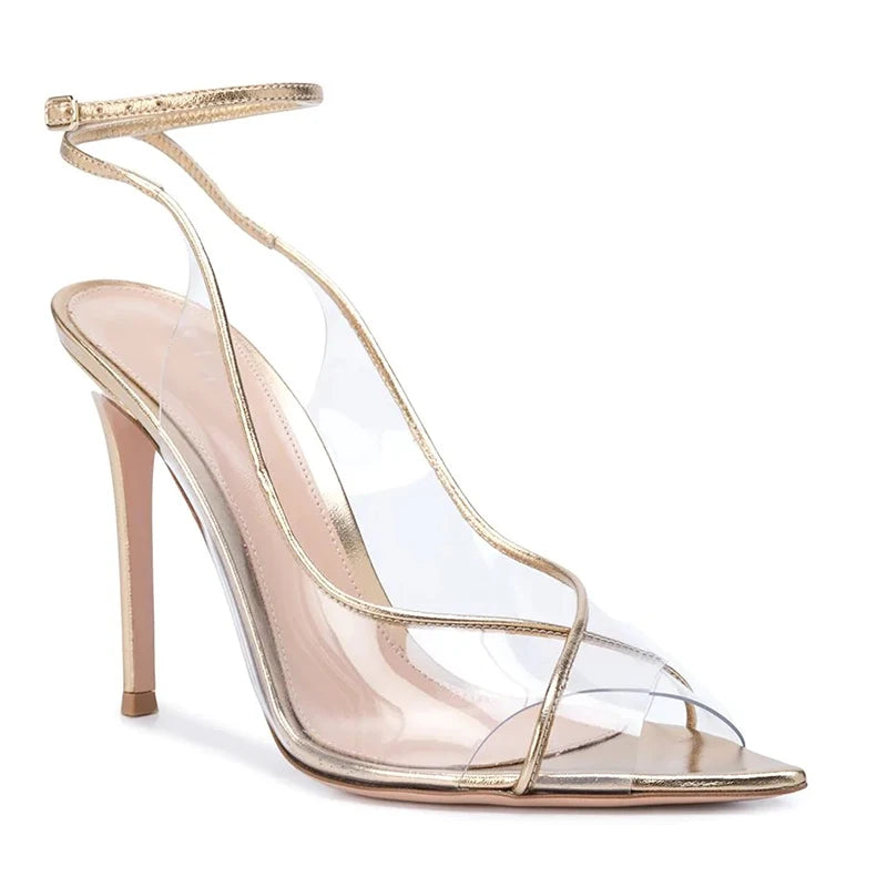2020 New Arrival Women Pointed Toe Ankle Strap Party High Heels Clear PVC Pumps