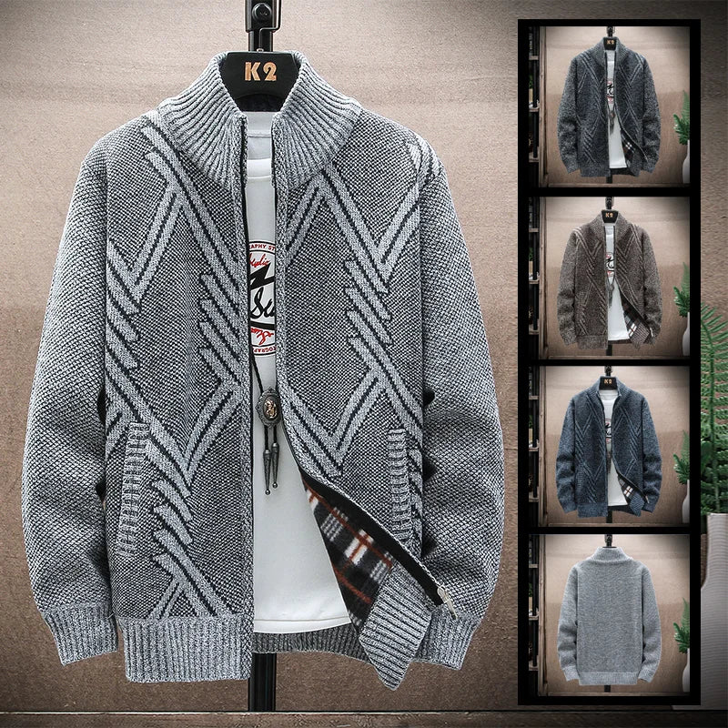 Men’s Winter Fleece‑Lined Zipper Cardigan