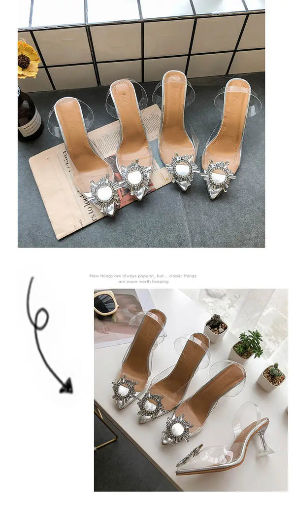 Luxury Women PumpsTransparent High Heels Sexy Pointed Toe Slip-on Wedding Party Brand Fashion Shoes For Lady Size 34-41