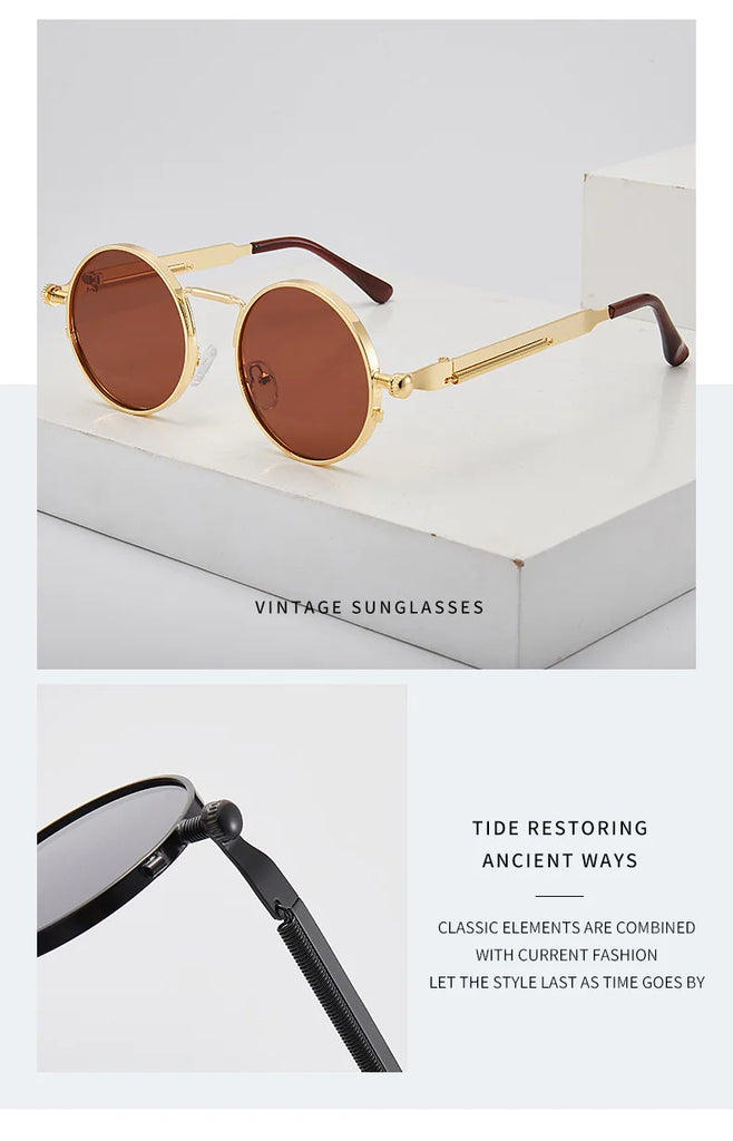 Metal Steampunk Sunglasses Men Women Fashion Round Glasses Brand Design Vintage Sunglasses High Quality UV400 Eyewear