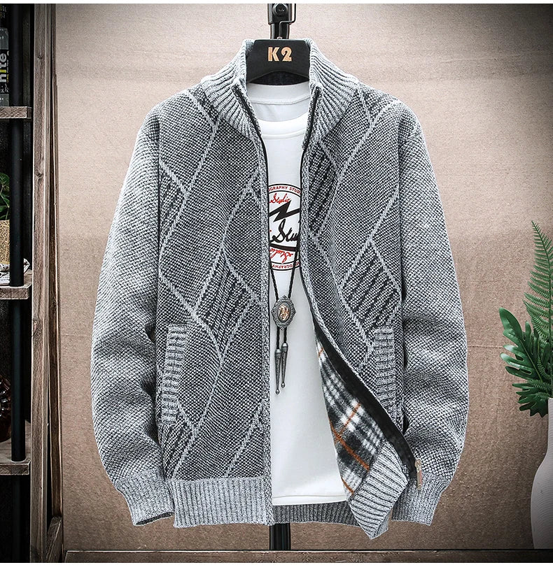 Men’s Winter Fleece‑Lined Zipper Cardigan
