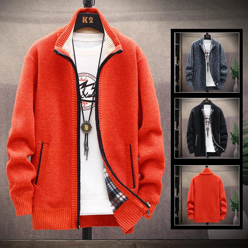 Men’s Winter Fleece‑Lined Zipper Cardigan