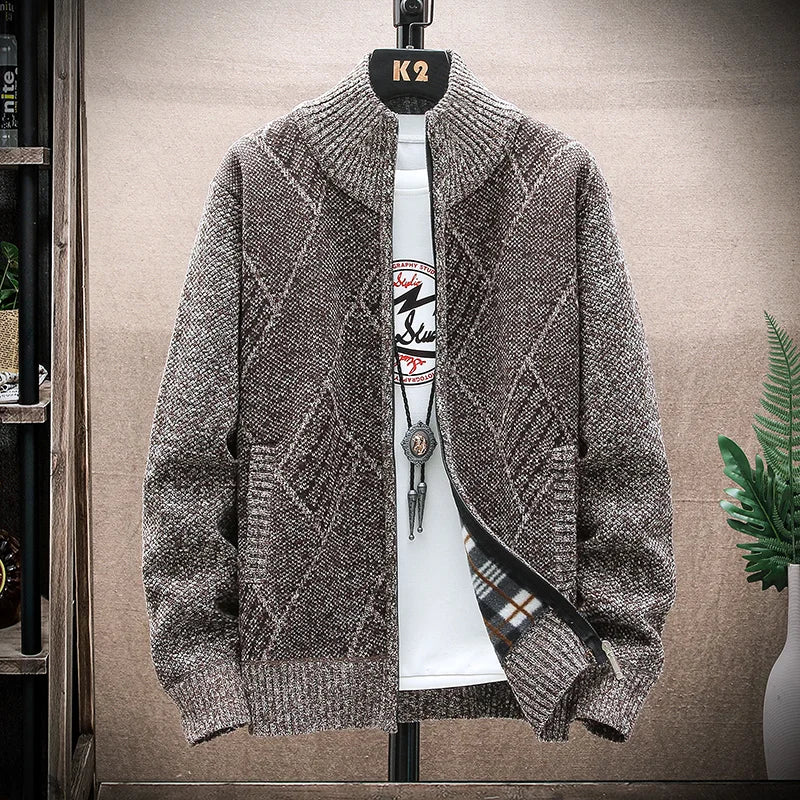 Men’s Winter Fleece‑Lined Zipper Cardigan