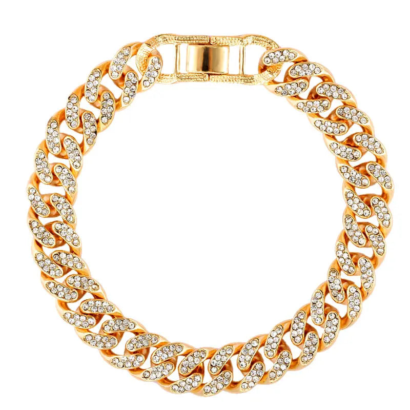 Punk Fashion Gold Silver Color Bling Rhinestone Anklet for Women Iced Out Cuban Crystal Anklets Barefoot Sandals Foot Jewelry