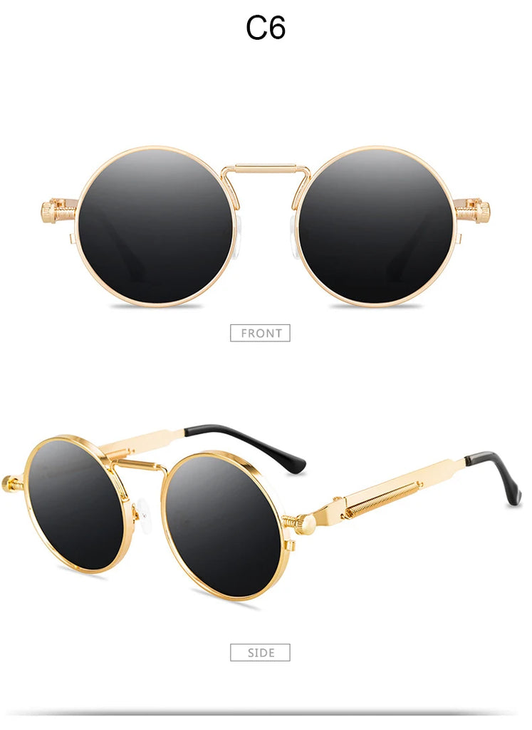 Metal Steampunk Sunglasses Men Women Fashion Round Glasses Brand Design Vintage Sunglasses High Quality UV400 Eyewear