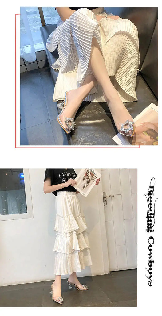 Luxury Women PumpsTransparent High Heels Sexy Pointed Toe Slip-on Wedding Party Brand Fashion Shoes For Lady Size 34-41