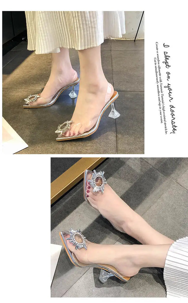 Luxury Women PumpsTransparent High Heels Sexy Pointed Toe Slip-on Wedding Party Brand Fashion Shoes For Lady Size 34-41