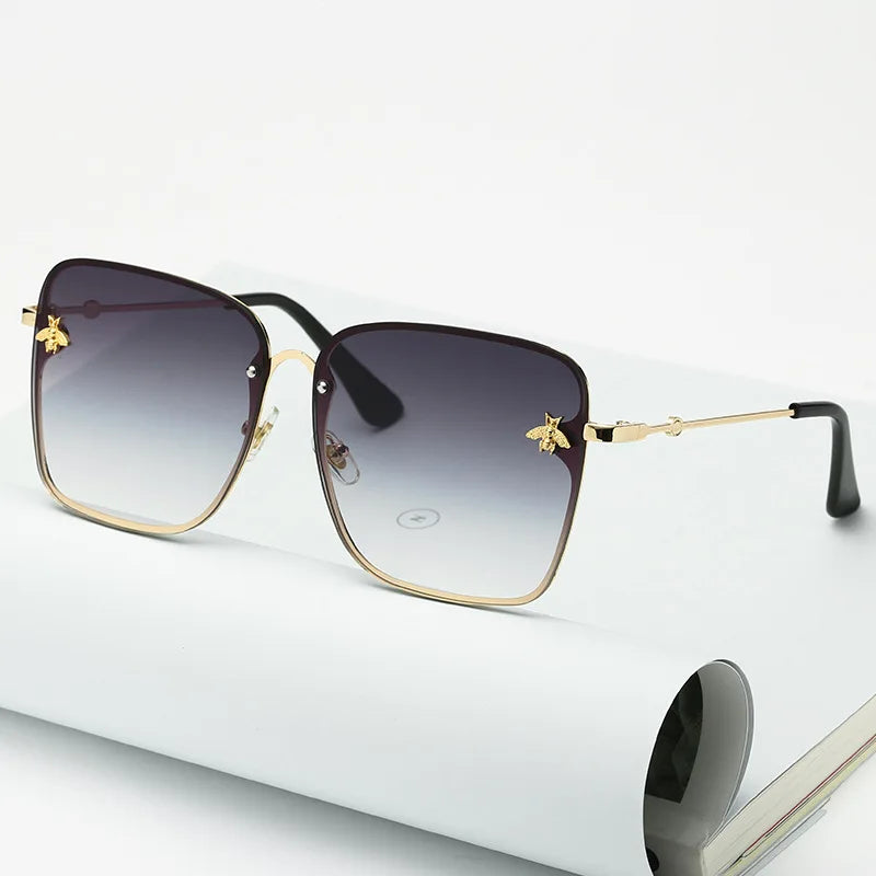 New Fashion Lady Oversize Rimless Square Bee Sunglasses Women Men Small Glasses Gradient Sun Glasses Female UV400
