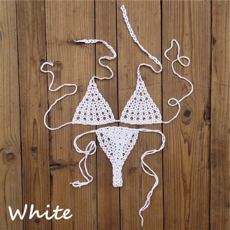 Handmade Crochet Micro Bikini Set Sexy Lingerie Set Sunbathing Swimwear Black