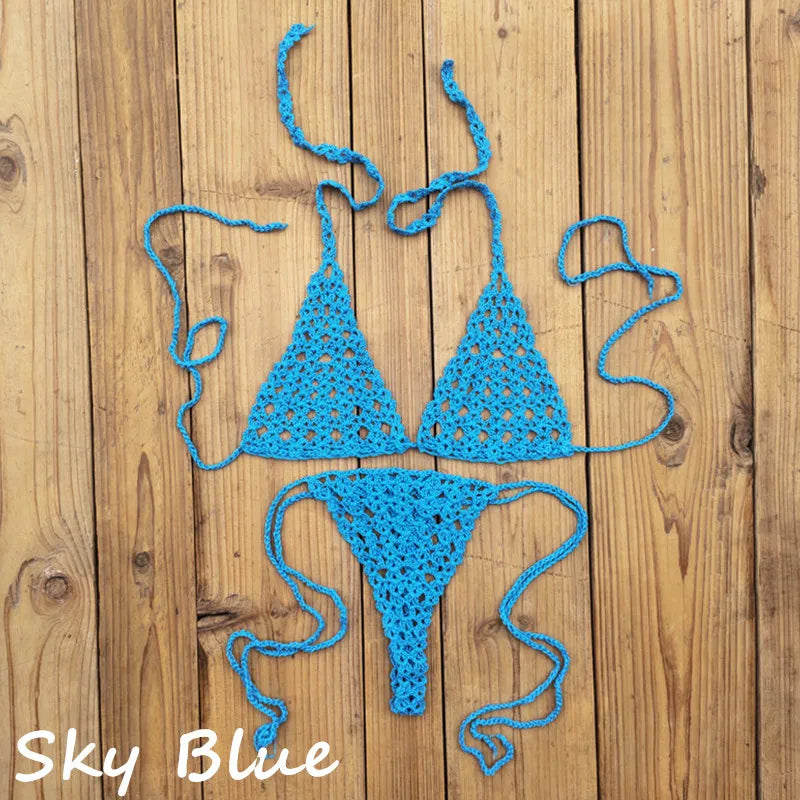 Handmade Crochet Micro Bikini Set Sexy Lingerie Set Sunbathing Swimwear Black