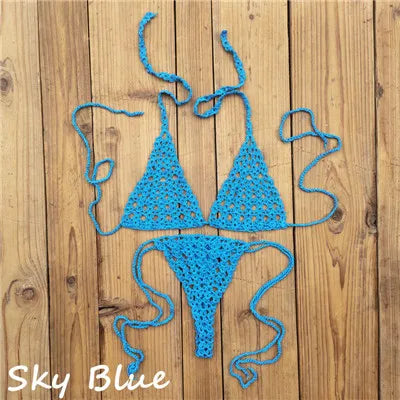 Handmade Crochet Micro Bikini Set Sexy Lingerie Set Sunbathing Swimwear Black