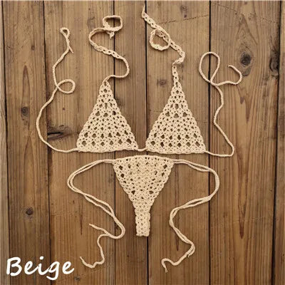 Handmade Crochet Micro Bikini Set Sexy Lingerie Set Sunbathing Swimwear Black