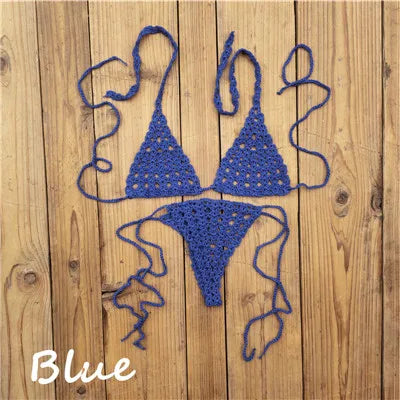 Handmade Crochet Micro Bikini Set Sexy Lingerie Set Sunbathing Swimwear Black