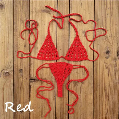 Handmade Crochet Micro Bikini Set Sexy Lingerie Set Sunbathing Swimwear Black
