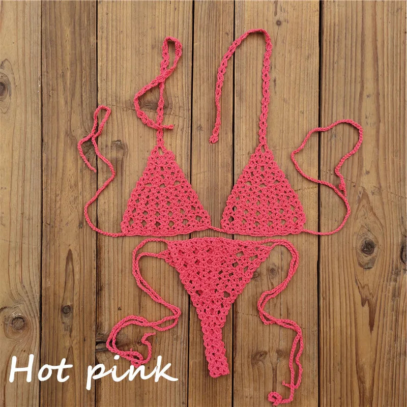 Handmade Crochet Micro Bikini Set Sexy Lingerie Set Sunbathing Swimwear Black