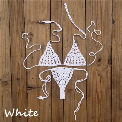 Handmade Crochet Micro Bikini Set Sexy Lingerie Set Sunbathing Swimwear Black