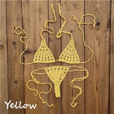 Handmade Crochet Micro Bikini Set Sexy Lingerie Set Sunbathing Swimwear Black