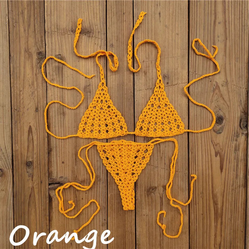 Handmade Crochet Micro Bikini Set Sexy Lingerie Set Sunbathing Swimwear Black
