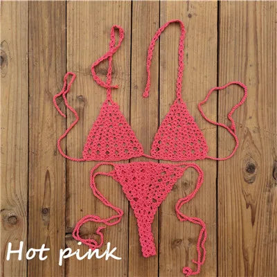 Handmade Crochet Micro Bikini Set Sexy Lingerie Set Sunbathing Swimwear Black