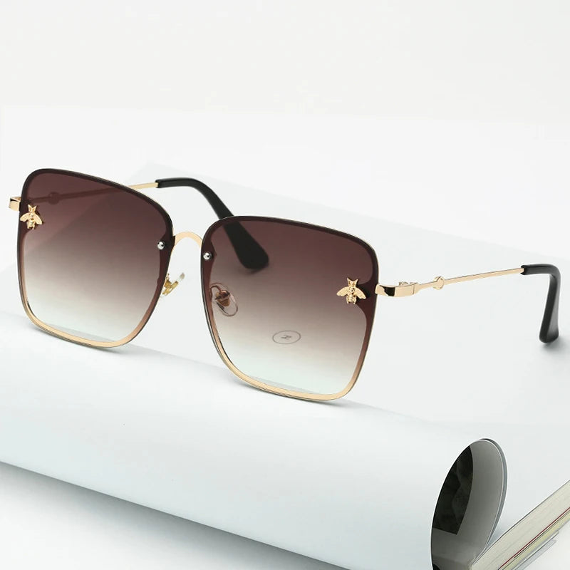 New Fashion Lady Oversize Rimless Square Bee Sunglasses Women Men Small Glasses Gradient Sun Glasses Female UV400