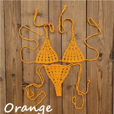 Handmade Crochet Micro Bikini Set Sexy Lingerie Set Sunbathing Swimwear Black