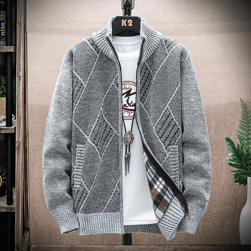 Men’s Winter Fleece‑Lined Zipper Cardigan