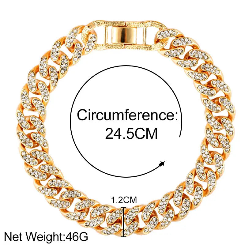 Punk Fashion Gold Silver Color Bling Rhinestone Anklet for Women Iced Out Cuban Crystal Anklets Barefoot Sandals Foot Jewelry