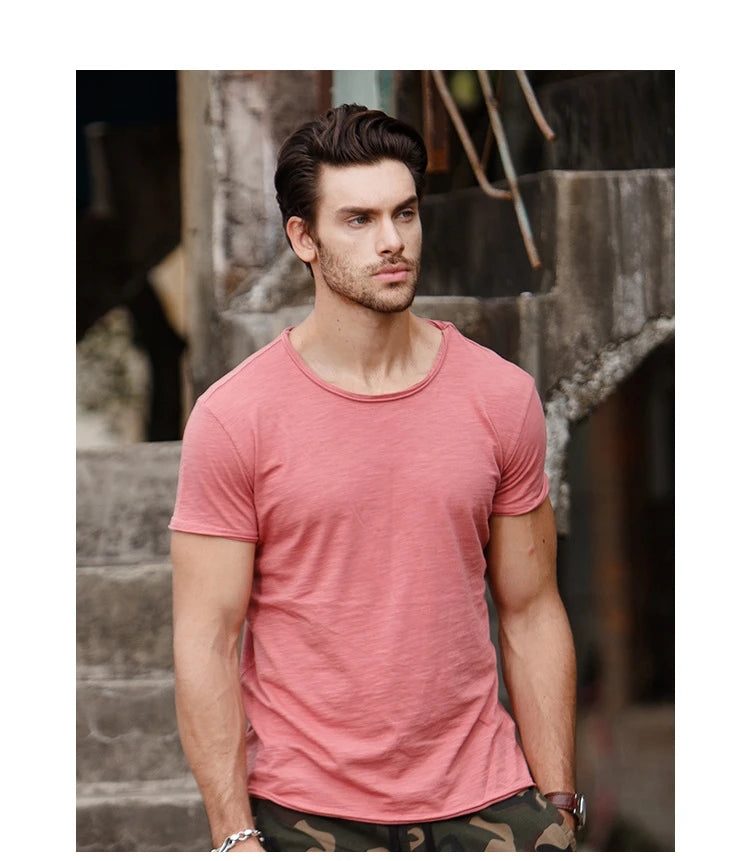 Men’s 100% Cotton Thin Summer T‑Shirt – Soft Breathable O‑Neck Casual Fitness Top