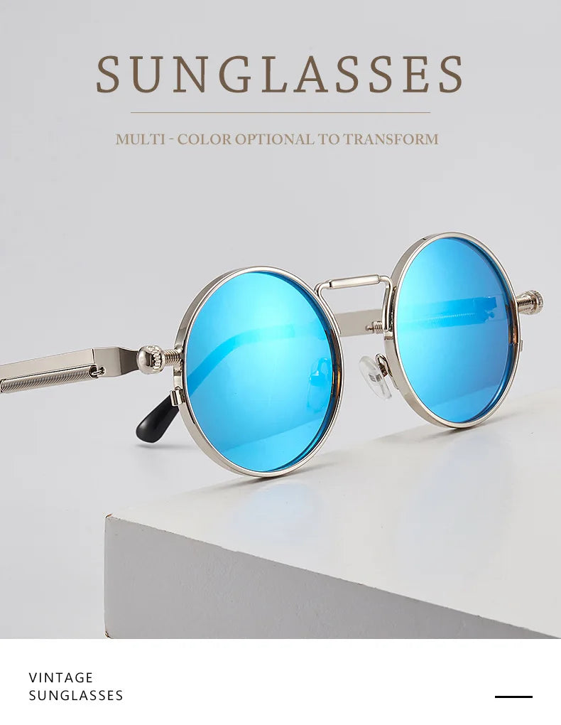 Metal Steampunk Sunglasses Men Women Fashion Round Glasses Brand Design Vintage Sunglasses High Quality UV400 Eyewear