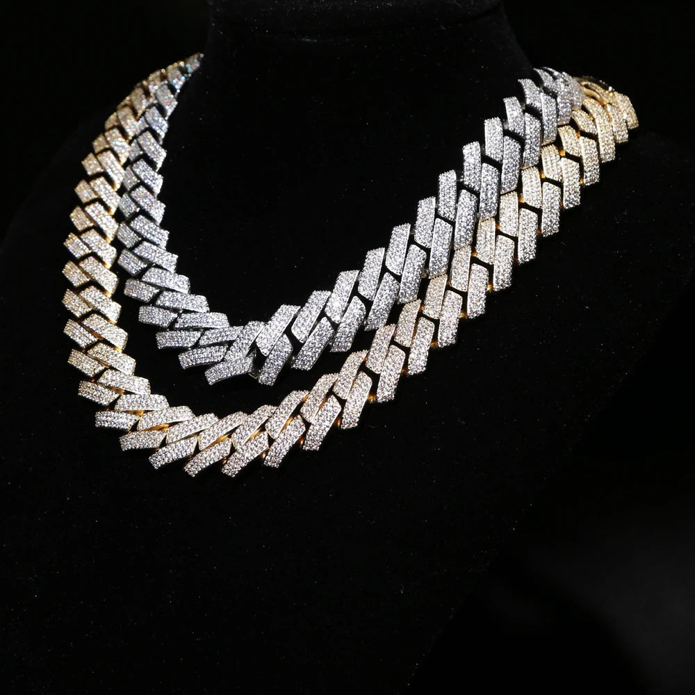 Big Heavy Hip Hop ice Men Boy Jewelry Micro Pave CZ Rose Gold Two Tone Color Rock Punk Ice Out Cuban Chain Necklace 19mm