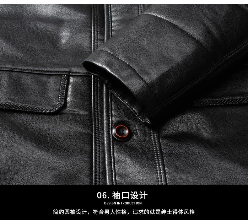 YX-838 Natural Leather Men's Autumn and Winter Sheepskin Casual Lapel Mid Length Business Leather Down Jacket Plus Size