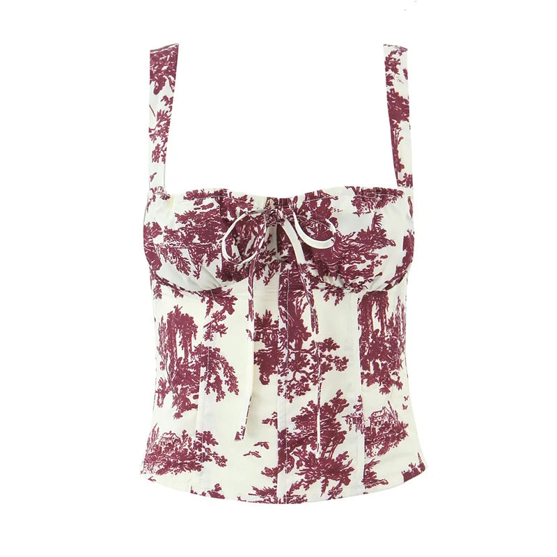 KAR&OT ZA 2025 New Women's American Hot Girl Style Floral Slim Fit Camisole Top 7466