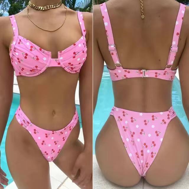 Sexy Women's Push Up Bikini Sets Solid Color Low-cut Ladies Beach Swimsuits Swimwear V-neck Biquini Bathing Suit Biquini Summer