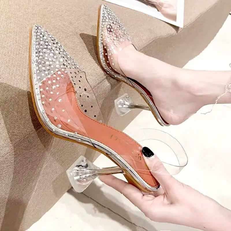 Luxury Women PumpsTransparent High Heels Sexy Pointed Toe Slip-on Wedding Party Brand Fashion Shoes For Lady Size 34-41