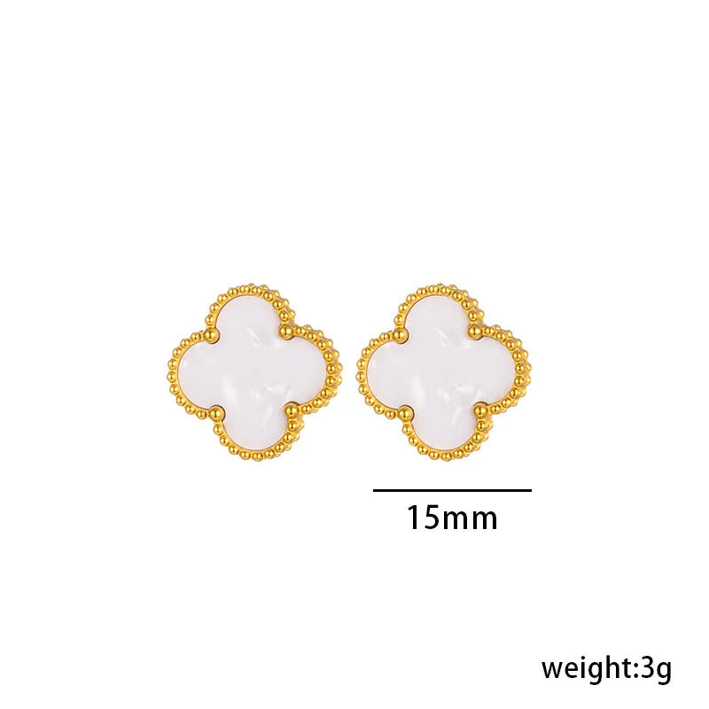 Fashion 18k Gold Plated Stainless Steel Jewelry Women Lucky Ladies Four Leaf Clover Rhinestone Bracelets Bangles