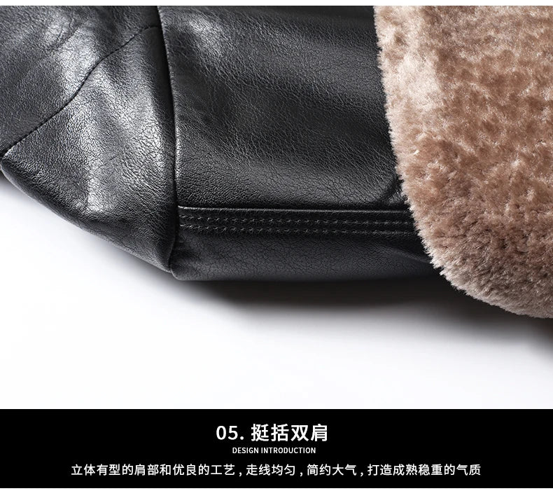 YX-838 Natural Leather Men's Autumn and Winter Sheepskin Casual Lapel Mid Length Business Leather Down Jacket Plus Size