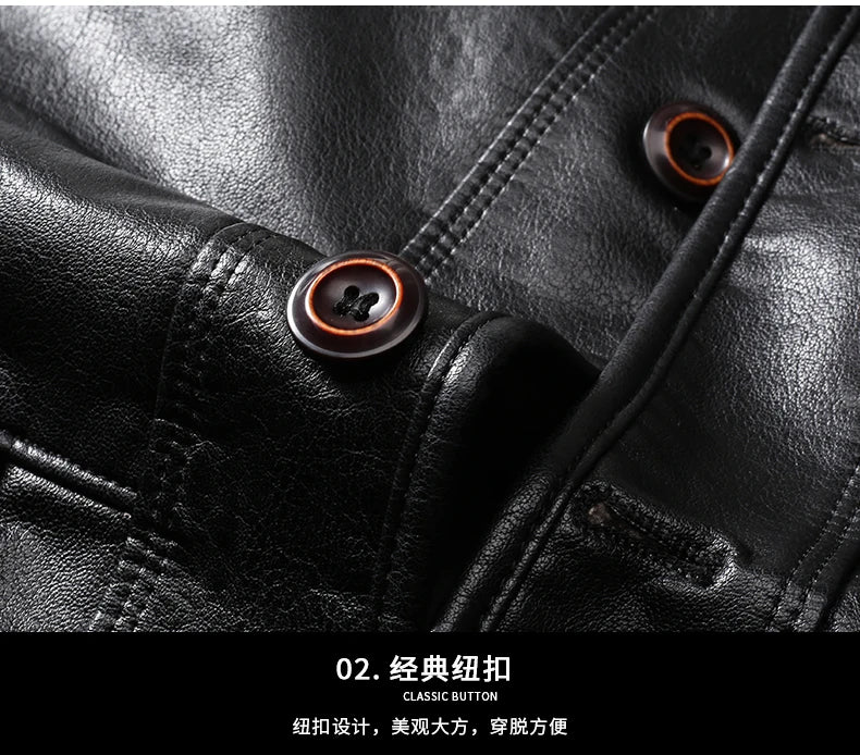 YX-838 Natural Leather Men's Autumn and Winter Sheepskin Casual Lapel Mid Length Business Leather Down Jacket Plus Size