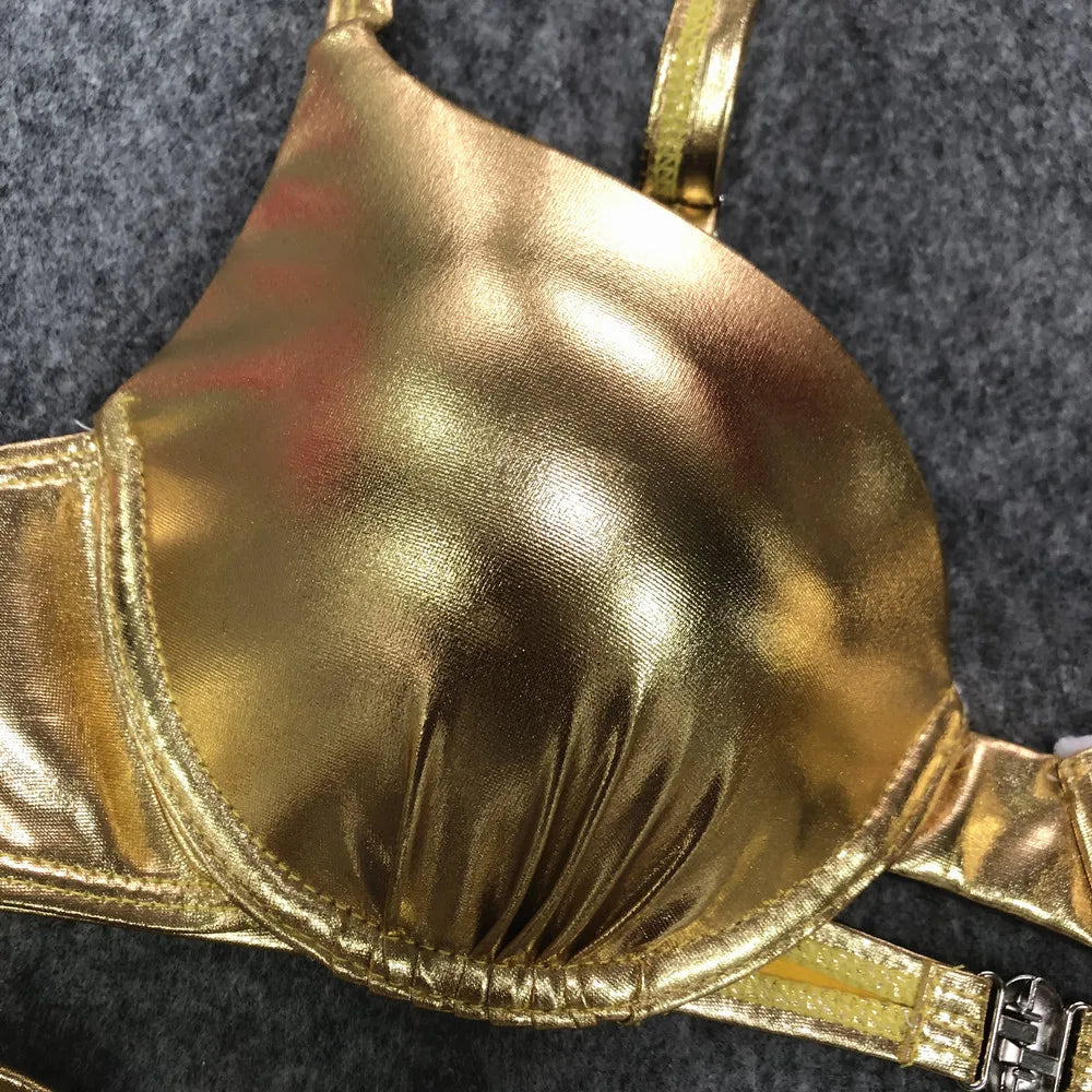 Sexy Metallic Brazilian Bikini Push Up Silver Golden Swimsuit Female Bathers Bandage Swimwear Women 2021 Summer Bathing Suit