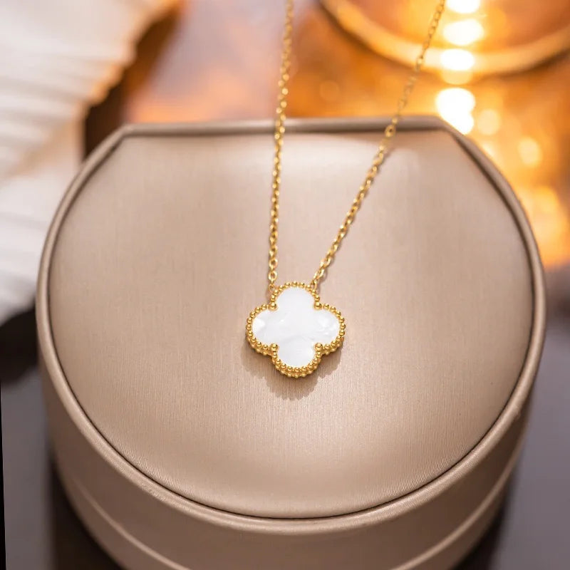 Fashion 18k Gold Plated Stainless Steel Jewelry Women Lucky Ladies Four Leaf Clover Rhinestone Bracelets Bangles