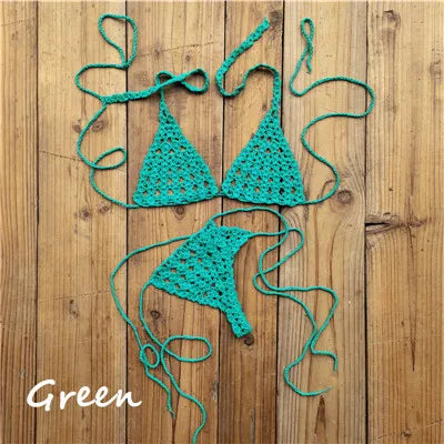 Handmade Crochet Micro Bikini Set Sexy Lingerie Set Sunbathing Swimwear Black