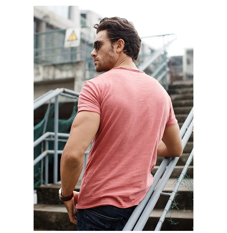 Men’s 100% Cotton Thin Summer T‑Shirt – Soft Breathable O‑Neck Casual Fitness Top