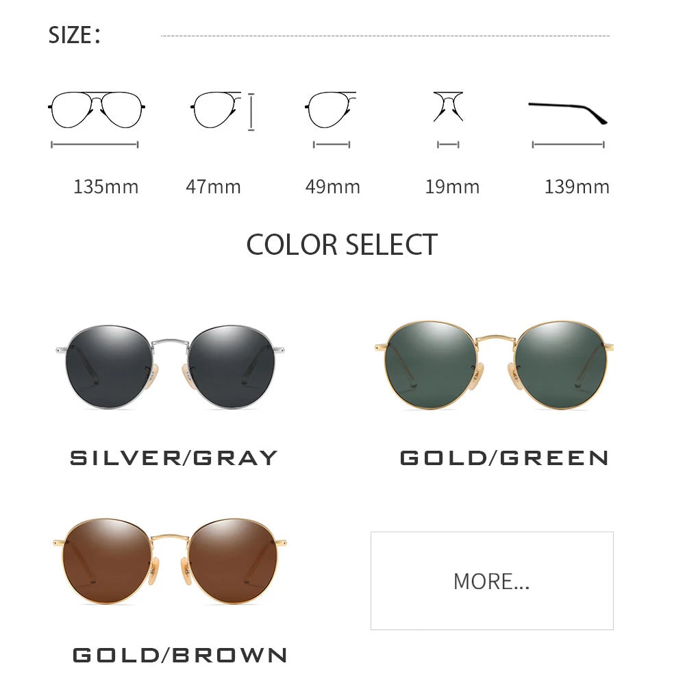 Retro Men Sunglasses Fashion Round Unisex Brand Designer Sun Glasses Polarized Coating UV400 Female Eyewear For Male Women V3448