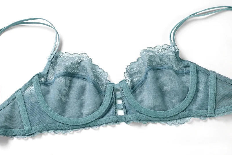 Sexy Ultrathin Transparent Lace Bra and Thong Set Underwear with Push Up Women French Lingerie Unlined B C D Cup 2021 New