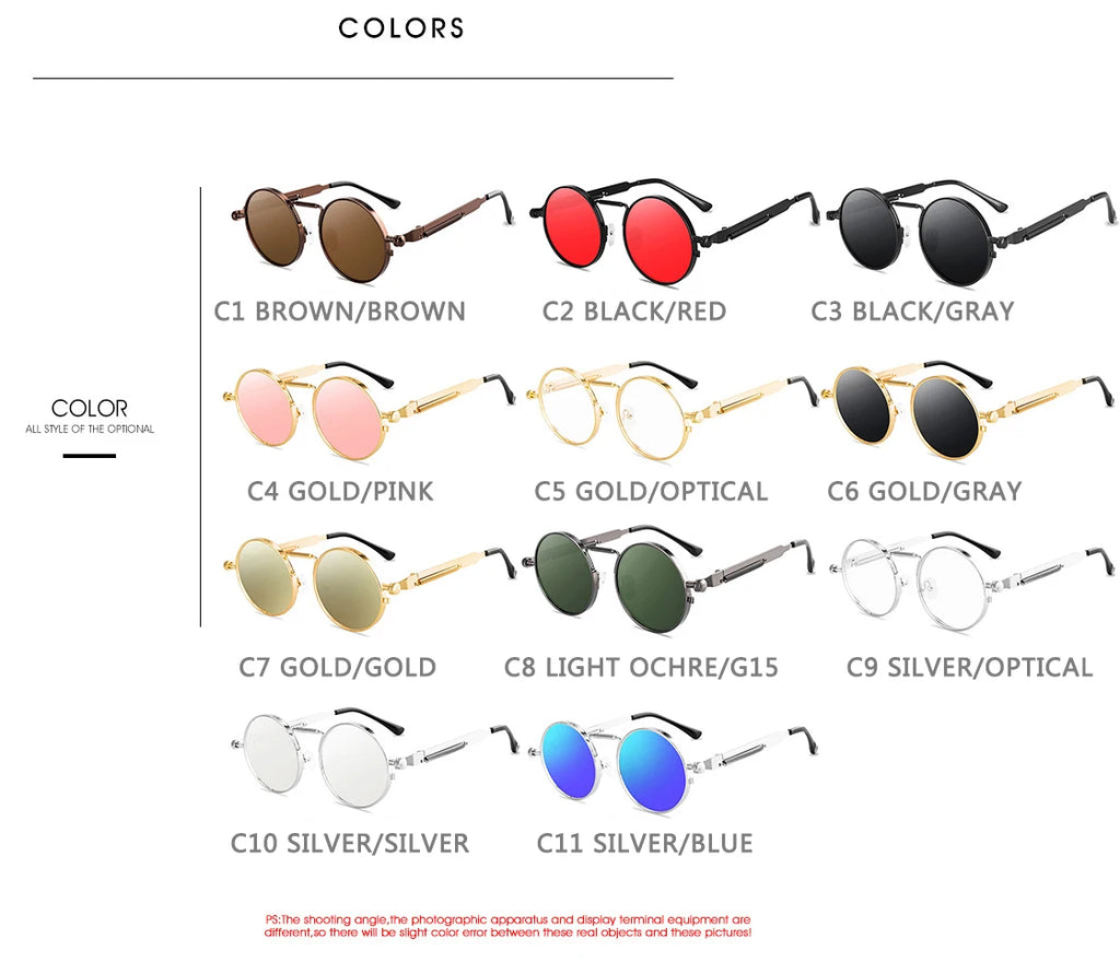 Metal Steampunk Sunglasses Men Women Fashion Round Glasses Brand Design Vintage Sunglasses High Quality UV400 Eyewear