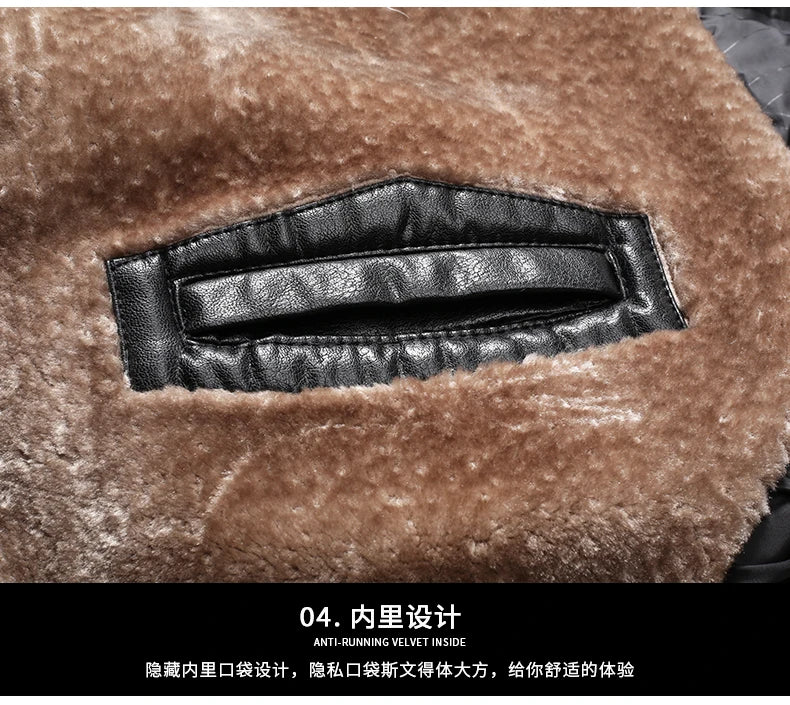 YX-838 Natural Leather Men's Autumn and Winter Sheepskin Casual Lapel Mid Length Business Leather Down Jacket Plus Size